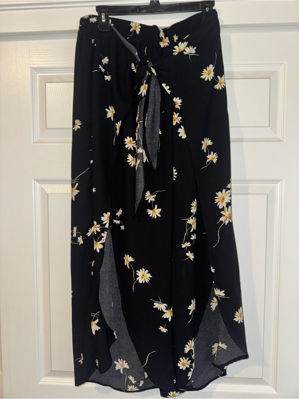Maurices Black Maxi Wrap Skirt with White and Yellow Daisy Print